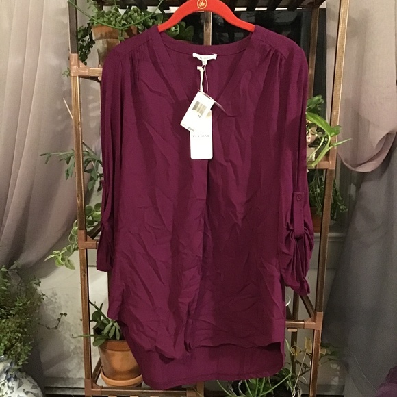 NWT Pleione Dark Purple V-Neck Mixed Media Tunic - Picture 5 of 6